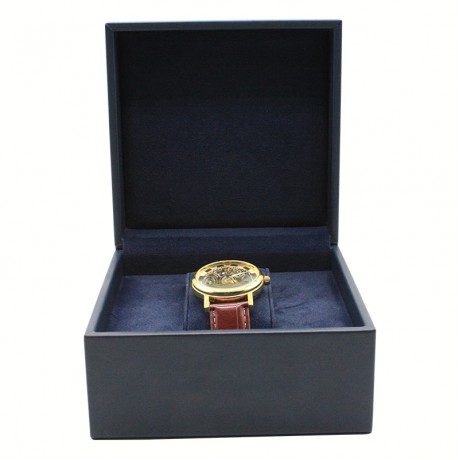 SINGLE WATCH WINDER OF BLACK OSTRICH LEATHER EXTERIOR,