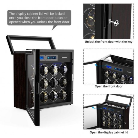 LUXURY SAFETY WATCH WINDER BOX FOR 18 AUTOMATIC WATCHES WITH QUIET MOTOR