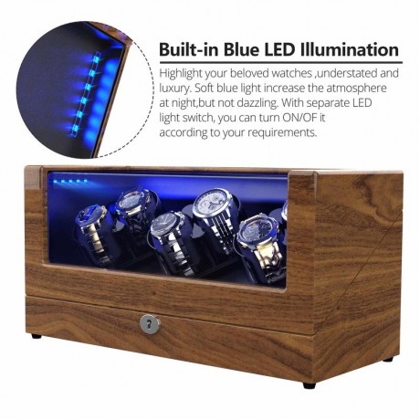 WATCH WINDER WITH 6 WINDER SPACE, PEAR WOOD QUAD WATCH BOX