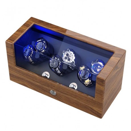 WATCH WINDER WITH 6 WINDER SPACE, PEAR WOOD QUAD WATCH BOX