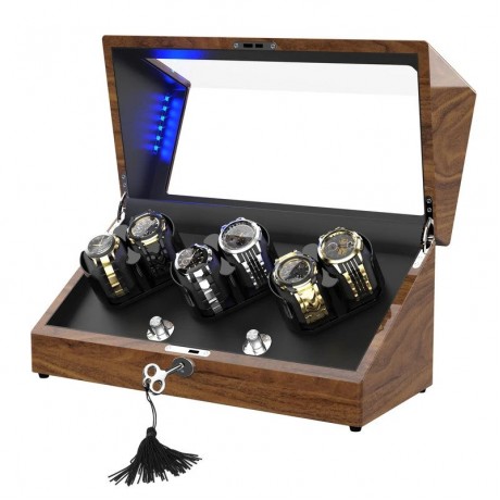 WATCH WINDER WITH 6 WINDER SPACE, PEAR WOOD QUAD WATCH BOX