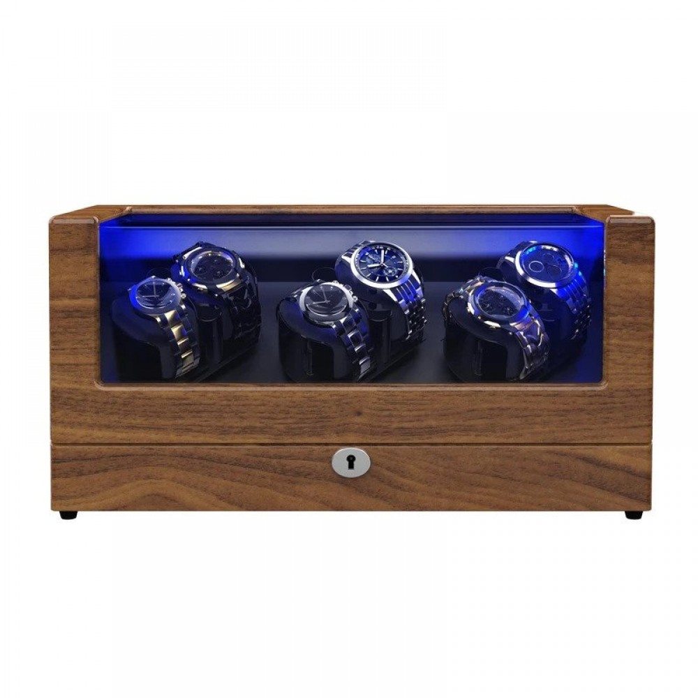 WATCH WINDER WITH 6 WINDER SPACE, PEAR WOOD QUAD WATCH BOX