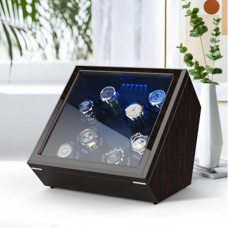 WOODEN/ CARBON FIBER EIGHT WATCH WINDER BOX WITH 8 WINDING SPACE