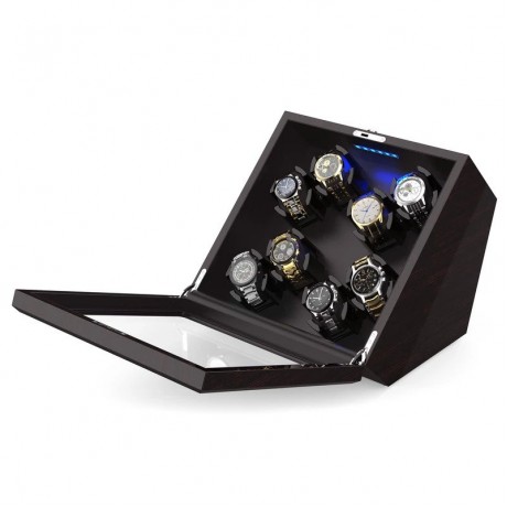WOODEN/ CARBON FIBER EIGHT WATCH WINDER BOX WITH 8 WINDING SPACE