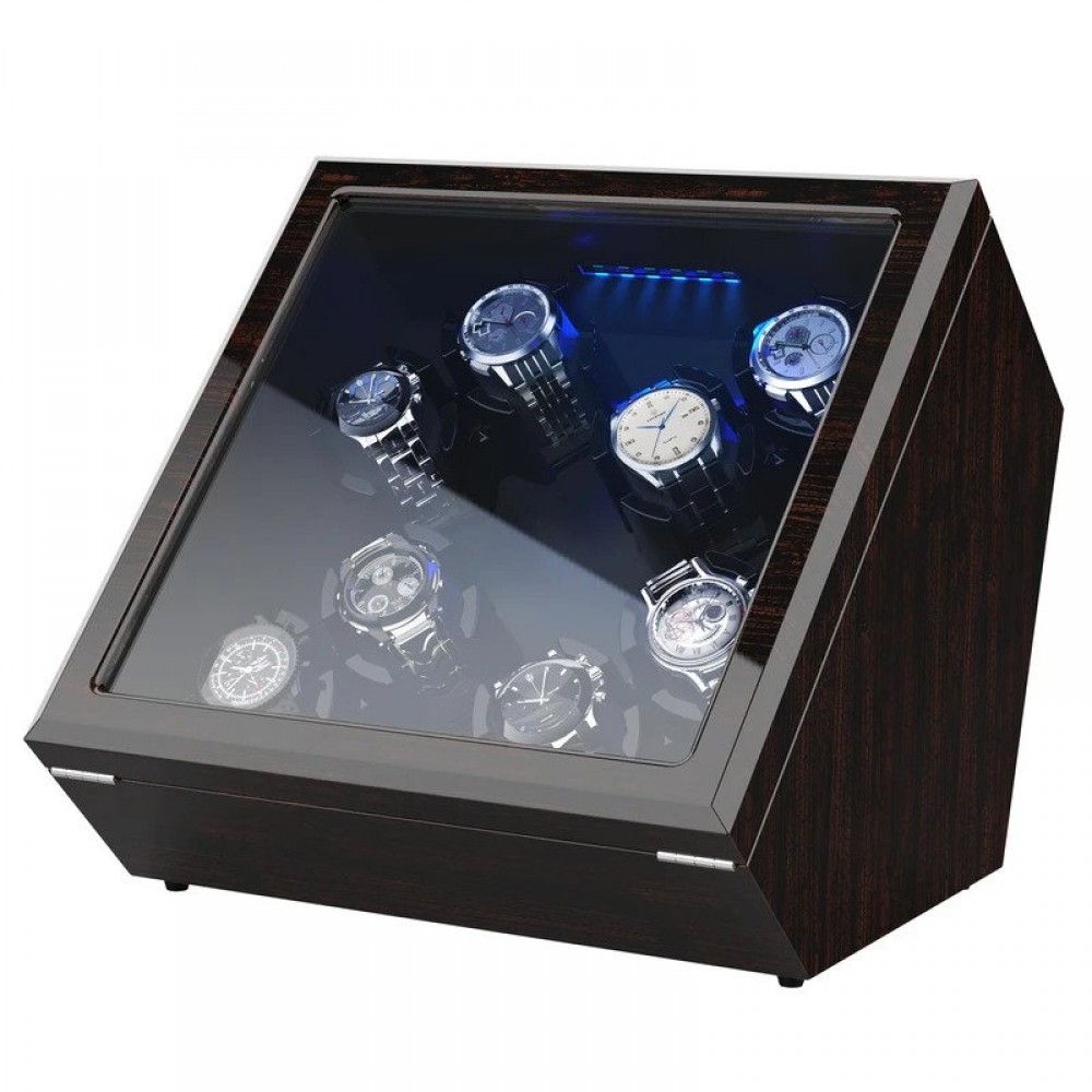 WOODEN/ CARBON FIBER EIGHT WATCH WINDER BOX WITH 8 WINDING SPACE