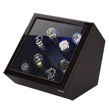 WOODEN/ CARBON FIBER EIGHT WATCH WINDER BOX WITH 8 WINDING SPACE