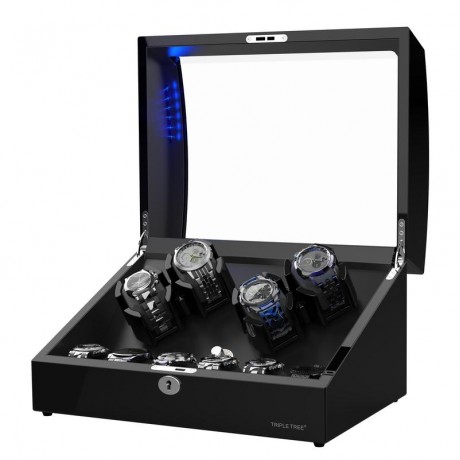 WOODEN WATCH WINDER 4+6 PINAO BLACK WITH EXTREMELY SILENT MOTOR