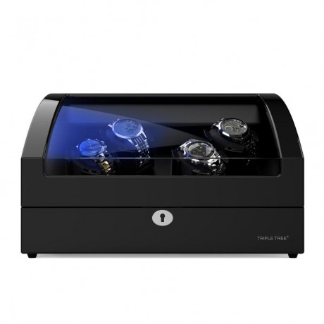 WOODEN WATCH WINDER 4+6 PINAO BLACK WITH EXTREMELY SILENT MOTOR