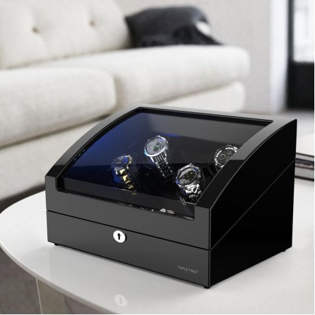 WOODEN WATCH WINDER 4+6 PINAO BLACK WITH EXTREMELY SILENT MOTOR