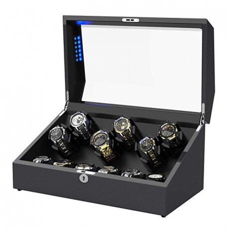 12 PIECES WATCH WINDER WITH STORAGE, PINE BARK PATTERN