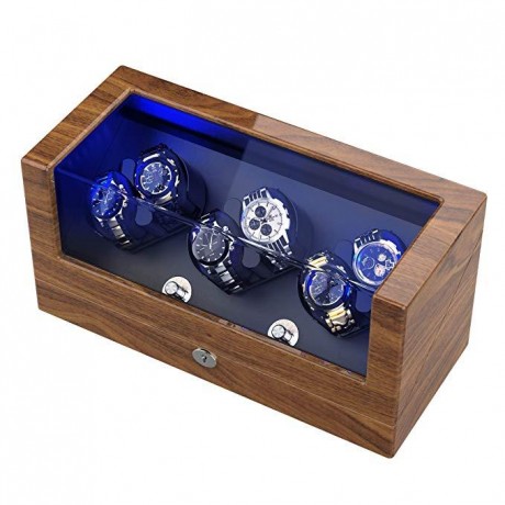 WATCH WINDER WITH 6 WINDER SPACE, WOODEN SHELL QUAD WATCH BOX