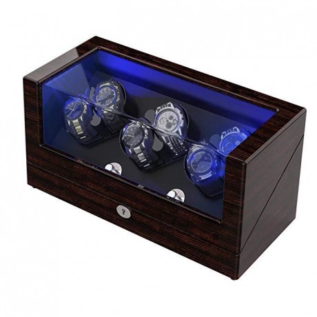 WATCH WINDER WITH 6 WINDER SPACE, WOODEN SHELL QUAD WATCH BOX