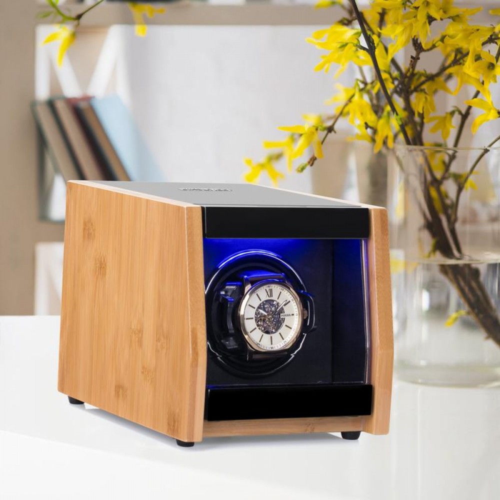 SINGLE WATCH WINDER NEW DESIGN IN BAMBOO SHELL WITH LED LIGHT, JINS&VICO