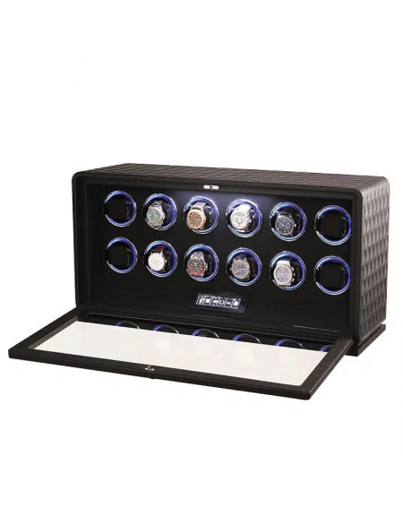12 PIECES WATCH WINDER WITH STORAGE, CARBON FIBER