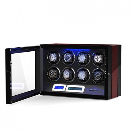 8 PIECES WOODEN WATCH WINDER BOX WITH BUILT-IN LED, JINS&VICO