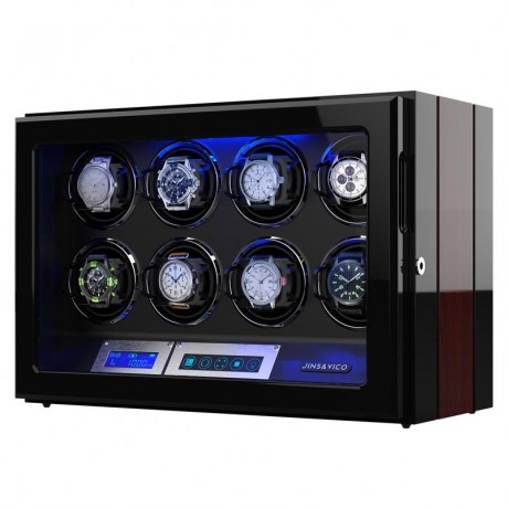 8 PIECES WOODEN WATCH WINDER BOX WITH BUILT-IN LED, JINS&VICO