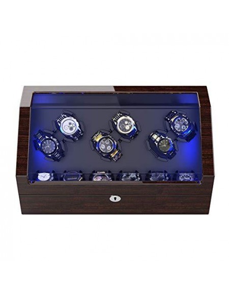 12 PIECES WATCH WINDER WITH STORAGE, PINE BARK PATTERN