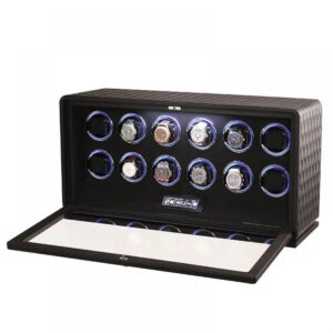 12 Pieces Watch Winder with Storage, Carbon Fiber