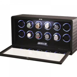 12 pieces watch winder with storage, carbon fiber