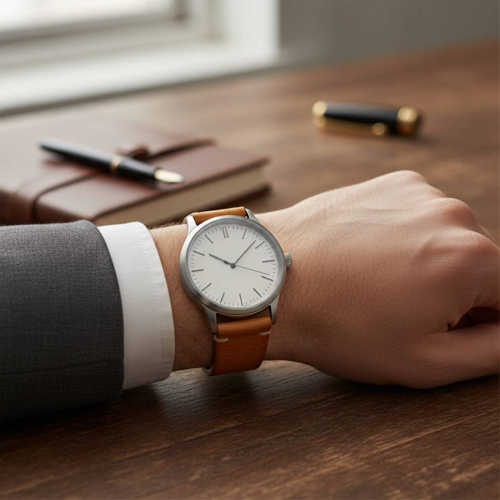 Natural Grain Caramel Brown Leather Watch Strap - Image 3