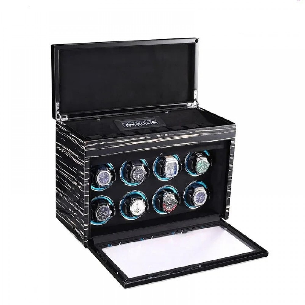 8 Pieces Wooden Watch Winder Box with Built-In LED - Image 3