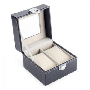 Deluxe Double Watch Winder Display Box in Black Leather