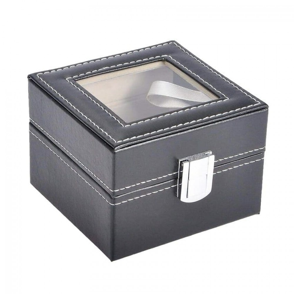 Deluxe Double Watch Winder Display Box in Black Leather - Image 2