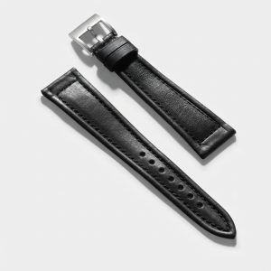 Black Sculptured Smooth Calfskin Watch Strap – Retro Dress