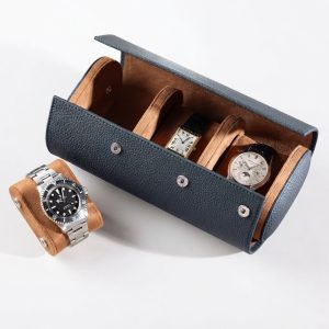 Oval 3 Watch Dark Blue Leather Watch Box