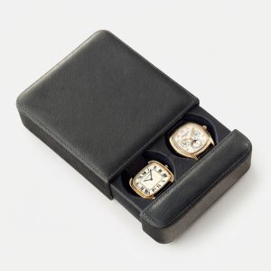 Washed Grey Leather 2 Watch Slider Box by JPM