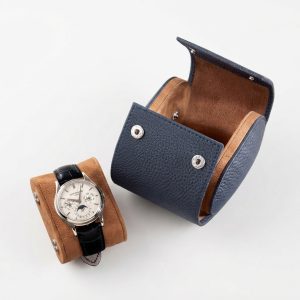 Oval Single Dark Blue Leather Watch Box