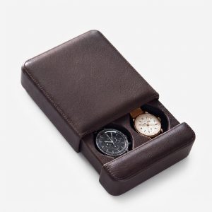 Dark Brown Leather 2 Watch Slider Box by JPM