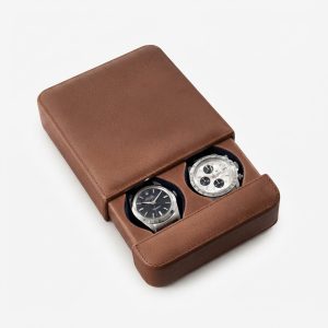 Washed Brown Leather 2 Watch Slider Box by JPM