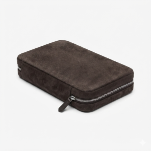 Black Brown Suede 10 Watch Leather Zip Folder
