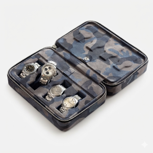 Blue Camo Suede Luxury Leather Watch Box by JPM