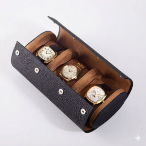 Oval 3 Watch Black Leather Watch Box