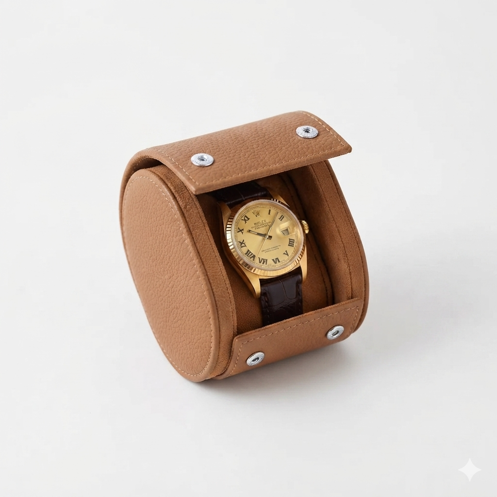 Oval Single Camel Brown Leather Watch Box